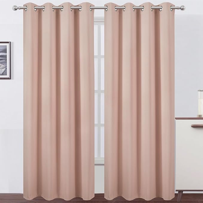LEMOMO Blackout Curtains 66 x 95 inch/Blush Curtains Set of 2 Panels/Thermal