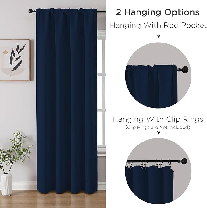 CUCRAF Navy Blue Blackout Curtains 84 inch Length 2 Panels Set, Rod Pocket Room