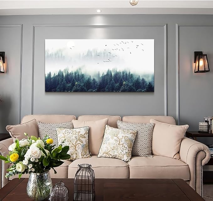 Lapremoly Canvas Framed Wall Art For Living Room Large Wall Decorations For Bedroom Modern Office Mountain Forest Trees Landscape Canvas Art Wall Paintings Ready To Hang Home Decor 24" x 48"inch