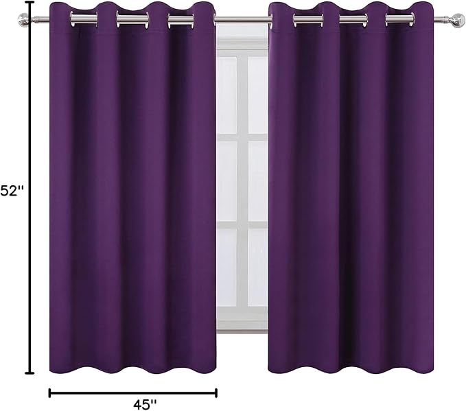 LEMOMO Purple Blackout Curtains/52 x 45 Inch Length Kids Curtains/Set of 2