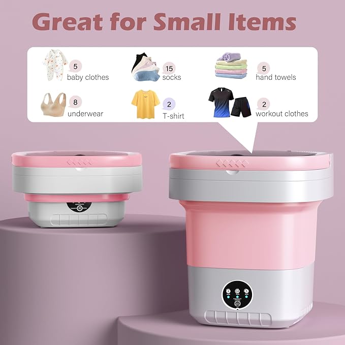 Portable Washing Machine, 7L/12L Upgraded Mini Washing Machine, Suitable for Small Clothes, Foldable Laundry Machine, Ideal for Dorm, Home, Hotel, Camping and Travel (Pink, 12L)