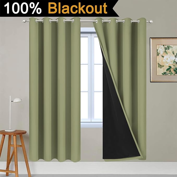 Yakamok 100% Blackout Curtains Energy Saving Thermal Insulated 2 Thick Layers