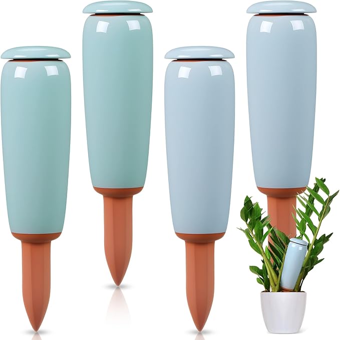 LemonRoad 4 Pack Terracotta Watering Spikes Plant Self Watering Globes Devices Large 17.5 oz Potted Plant Waterer Automatic Planter Inserts for Indoor Outdoor Plants