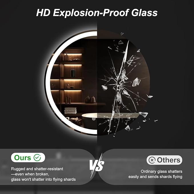 Sweetcrispy 36-Inch Round LED Bathroom Backlit Mirror