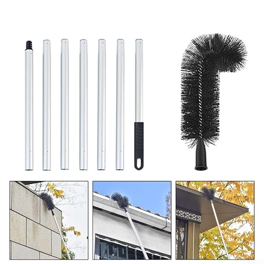 Efficient Roof Dust Removal Brush - Adjustable Gutter Cleaning Tool with Durable PET Bristles (2.28m)(1.98m)