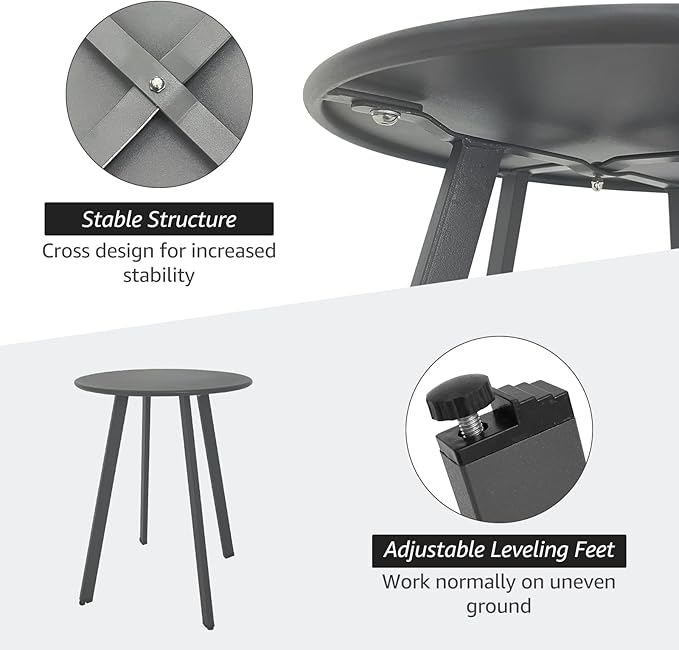 Meluvici Outdoor Side Table, Weather Resistant Patio Small Outdoor Indoor Round Metal Steel Small Side Table, Waterproof End Table for Garden Balcony Yard, Grey
