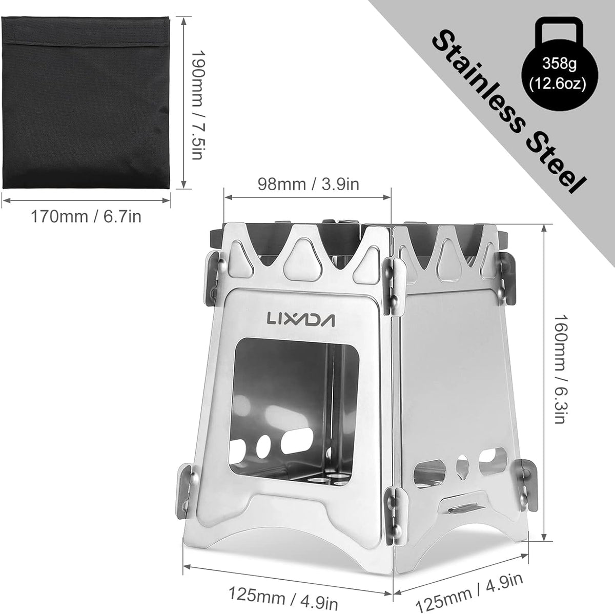 Portable Stainless Steel Camping Wood Stove - Lightweight Folding Backpacking Stove for Outdoor Cooking, Hiking, BBQ