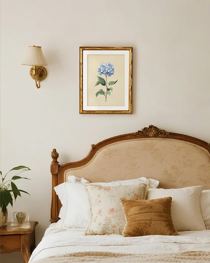 InSimSea Gold Bamboo Framed Canvas Wall Art, Vintage Hydrangea Flower Prints
