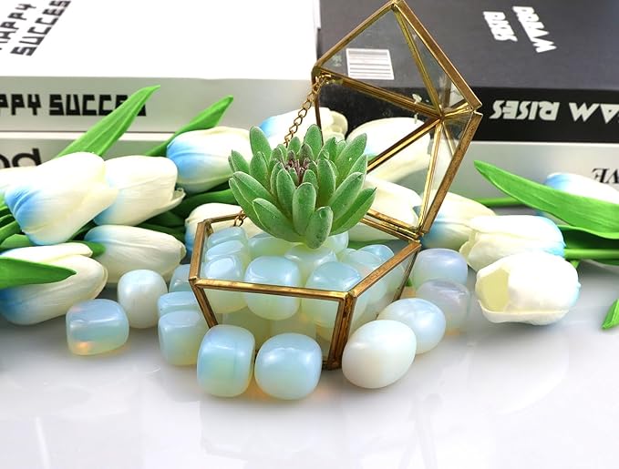 QINJIEJIE 0.9 LBS Opal Polished Stones Tumbled Crystals Bulk Gemstones Healing Crystal White Opalite Rocks Set Decorative Landscape Quartz Vase Filler Reiki Stone for Home Decor Energy Gift