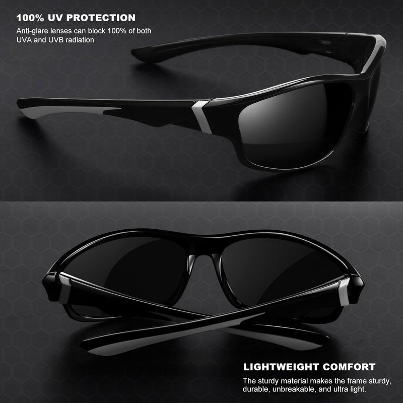 AWGSEE Polarized Sports Sunglasses for Men, UV400 Protection Lightweight Wrap Around Sun Glasses for Cycling Fishing Driving