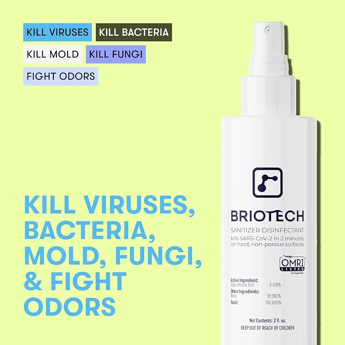 BRIOTECH Sanitizer Disinfectant Hypochlorous, Kill 99.99% of Viruses & Bacteria, Control Mold, Eliminate Odor, Gentle for Nursery & Play Rooms, Food Contact Surface Sanitizer, 1 Gallon Refill