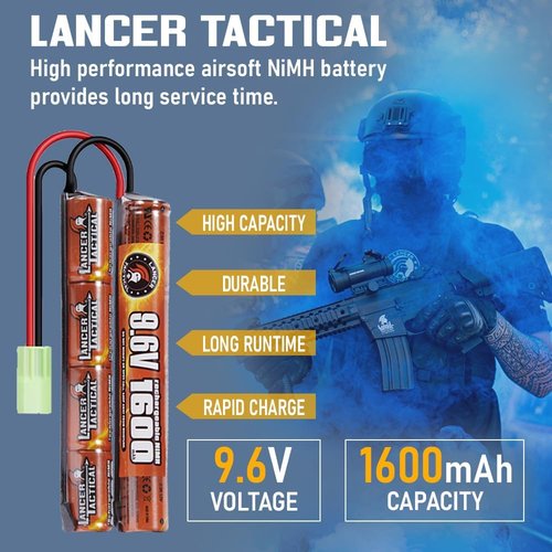 Lancer Tactical Airsoft Battery Charger & 9.6V 1600mAh NiMH Rechargeable Pack | Perfect for AEGs