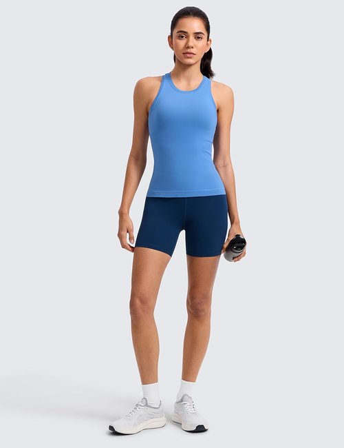 CRZ YOGA Seamless Workout Tank Top for Women - Breathable Athletic Sleeveless Gym Shirt | Crewneck Racerback