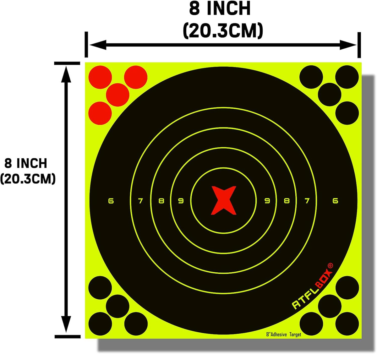 ATFLBOX 8-Inch Fluorescent Yellow Bullseye Shooting Target Stickers - Perfect for Indoor & Outdoor Ranges | Compatible with Handguns, Rifles, and Airsoft