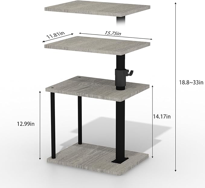 Swivel Side Table for Couch Arm, Adjustable C End Table for Recliner or Bed, Tv Trays with Storage Shelf for Small Spaces Small Nightstand Table for Living Room, Bedroom，2pc