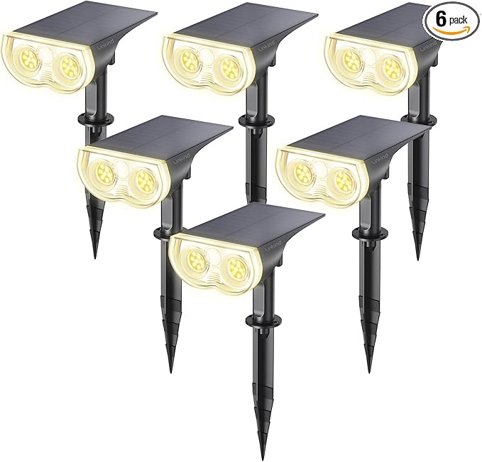 Linkind Solar Lights Outdoor Waterproof IP67, StarRay Dusk-to-Dawn Outdoor Solar Lights, 3 Lighting Modes Solar Spot Lights Outdoor for Garden, Yard, Landscape (Warm White, 6 Pack)