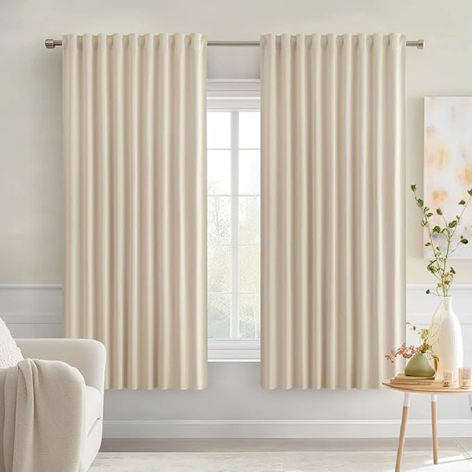 MIULEE Cream Beige Back Tab Light Blocking Curtains 54 Inches Long 2 Panels Set