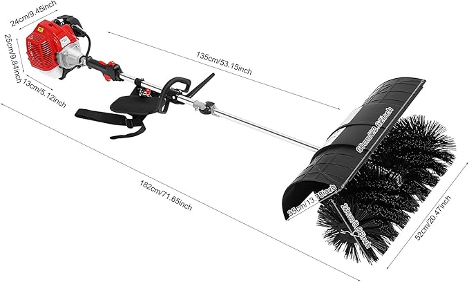 52CC 2 Stroke 2.3HP Gas Power Artificial Grass Cleaner, 1700W Gas Handheld Sweeper with Blower and Large Fuel Tank, Portable Handheld Broom for Sweeping Driveway Grass Patio