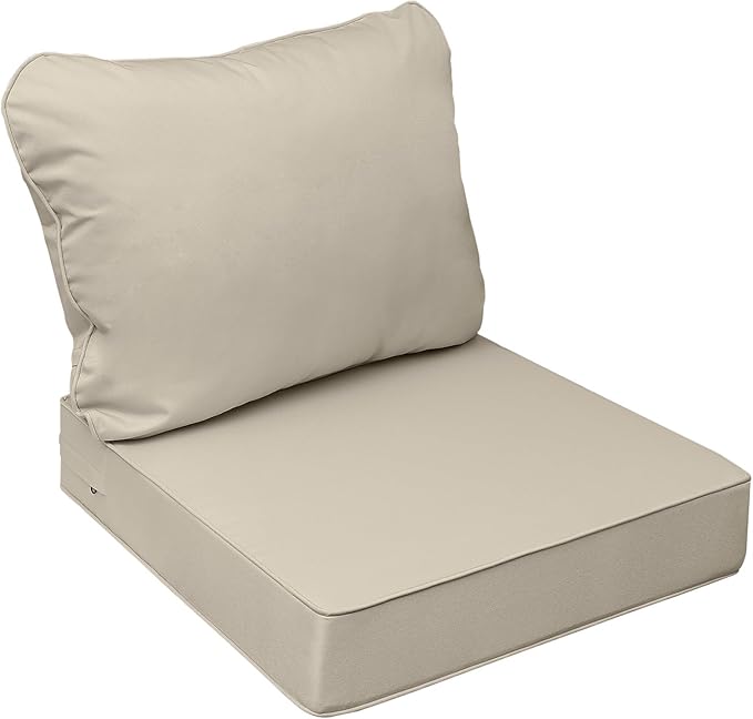 AAAAAcessories Outdoor Seat Cushions for Chairs, Fade-Resistant, Waterproof Patio Furniture Replacement Cushions, 22" x 24" x 5" + 22" x 19", Beige