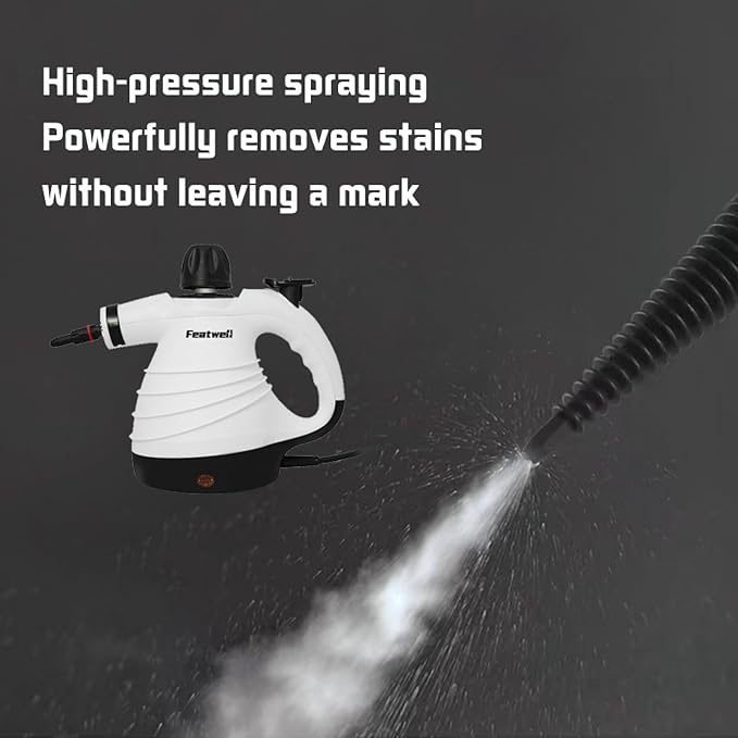 Featwell Handheld Steam Cleaner, Pressurized Portable Multi-Surface Steam Cleaner with 12 pcs Accessories, Multi-Purpose Portable Steamer for Cleaning Dirt, Grease, Tile, Floor, Couch, Car