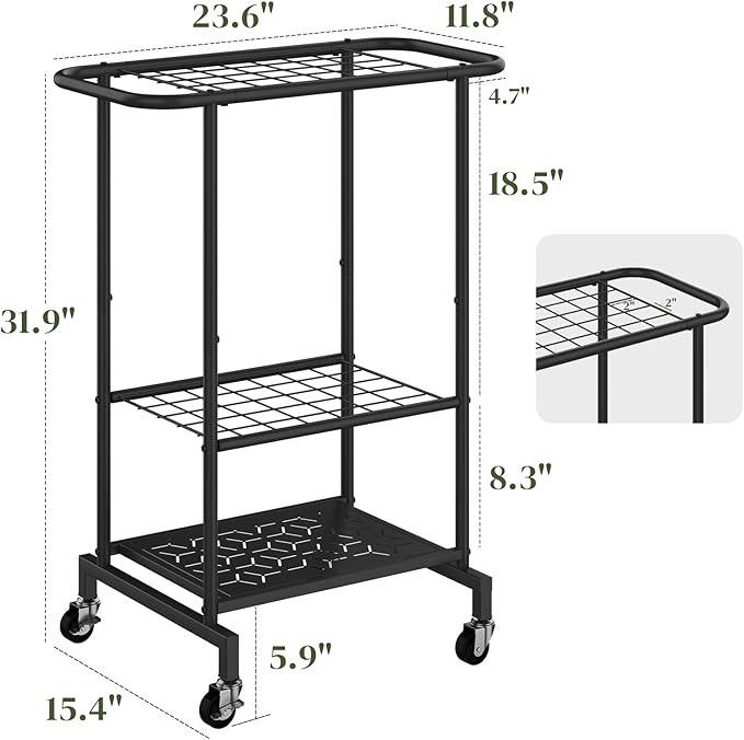 Garden Tool Organizer with Wheels, Yard Tool Rack Heavy Duty Steel Tool Organizer and Storage Holder Broom Holder for Garage, Shed, Patio, Indoor/Outdoor