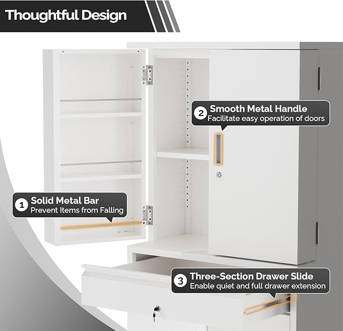 VINGLI Metal Storage Cabinet with 4 Doors & 1 Drawer, 71'' Steel Locking Cabinet with 6 Door Hanging Shelves and Adjustable Shelves for Garage, Warehouse, Home Kitchen, Dining Living Room (White)