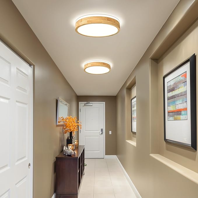 Modern Dimmable Wood Flush Mount Ceiling Light, 2700K-6000K 5CCT Round Close to Ceiling Lighting Fixtures, Minimalist LED Ceiling Lamp for Bedroom, Kitchen, Hallway, Living Room-15.74in