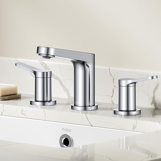 KRAUS Indy Widespread Bathroom Faucet in Chrome with 2 Handles, Pop Up Drain and Supply Lines, FUS-14103CH