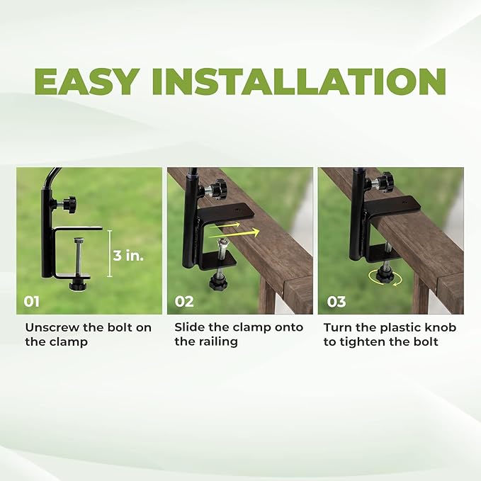 Idzo Deck Hook for Bird Feeder, 43in Deck Bird Feeder, Plant Hanger for Railing, 3in Non-Slip Clamp, 2 Packs