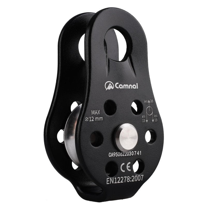 YAPJEB 26kN Climbing Single Pulley, Aluminum Climbing Bearing Pulley CE Certified for for Heavy Duty, Climbing, Zipline, Hauling Outdoor Activity (Black)