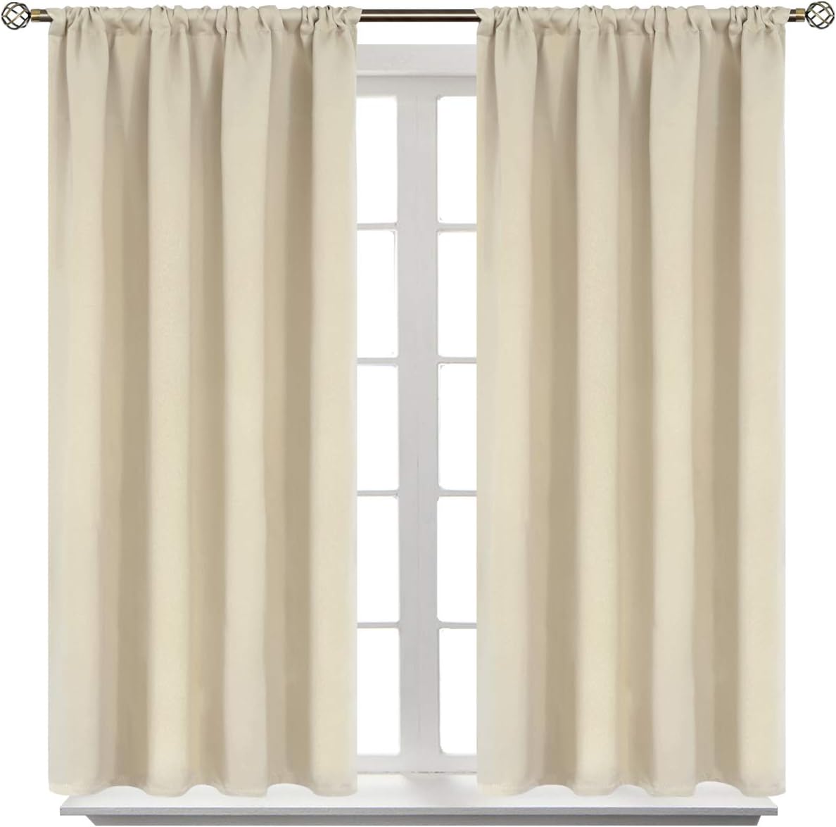 BGment Beige Blackout Curtains 40 Inches Long for Kitchen Window - Short Thermal Insulated Drapes with Rod Pocket Darkening Privacy for Basement Cafe Bedroom, 42 x 40 Inch, 2 Panels