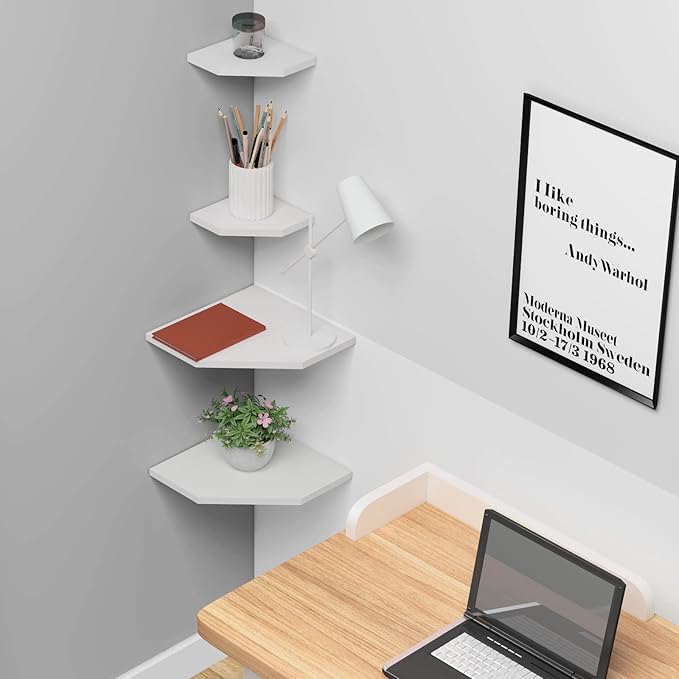WELLAND 7-Inch Floating Corner Shelves Set of 2, Wall Mounted Storage Shelf