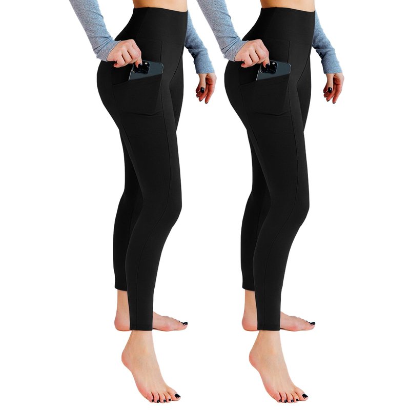 Leafigure 2 Pack Leggings with Pockets for Women, High Waisted Soft Leggings for Yoga Gym Black LXL