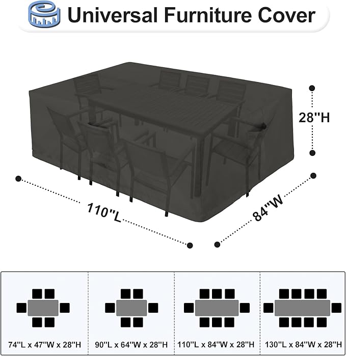 OutdoorLines Outdoor Waterproof Patio Table Furniture Set Covers - Rectangle Couch Sectional Cover Outside Weatherproof Patio Furniture Covering for Deck, Lawn and Backyard 110"L x 84"W x 28"H, Black