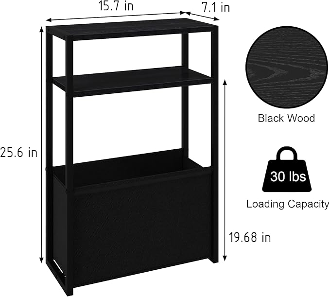 Narrow Side Table, Slim Side Table with Magazine Rack, Bathroom Table for Small Spaces, Narrow Bedside Table for Living Room, Bedroom | with Magazine Rack, Bathroom Table, for Small Spaces, for Living Room, Bedroom