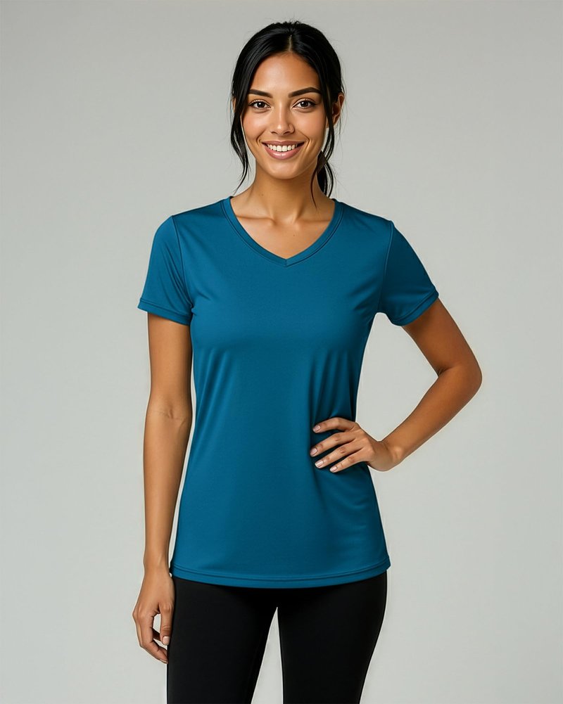 Real Essentials 5 Pack: Women's Dry-Fit Short Sleeve V Neck T Shirt Workout Fitness Yoga Top Tee, Set 13, M
