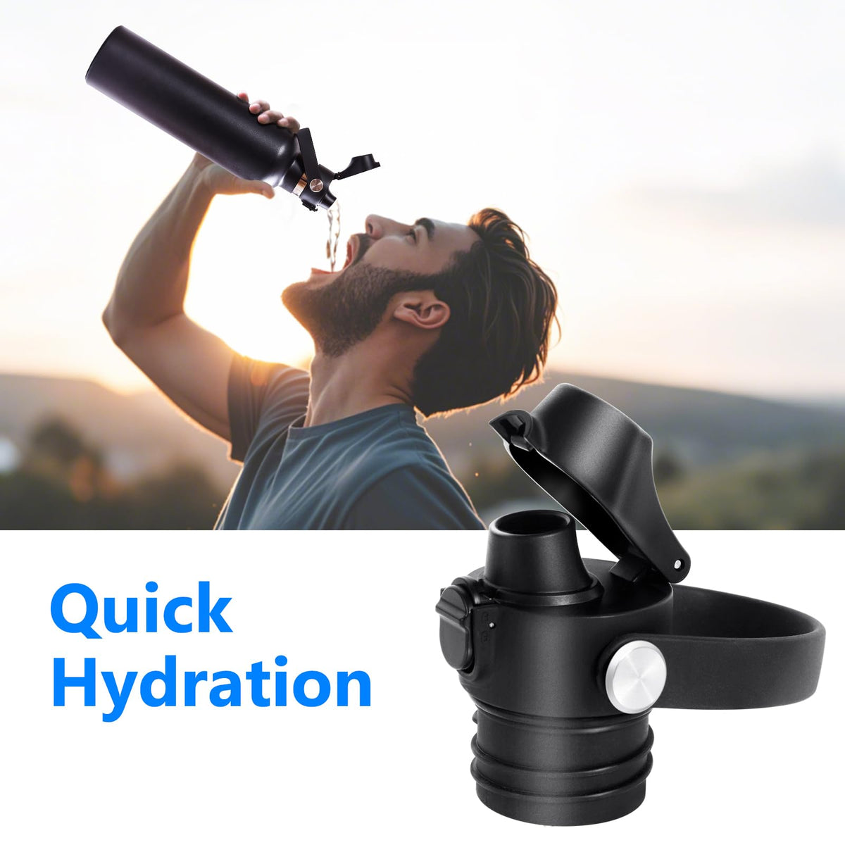 XACIOA Flip Lid for Hydroflask Standard Mouth, Replacement for Hydro Flask Lid, Spout Cap for Narrow Mouth Water Bottle for Simple Modern Iron Flask Accessories, BPA Free, Black