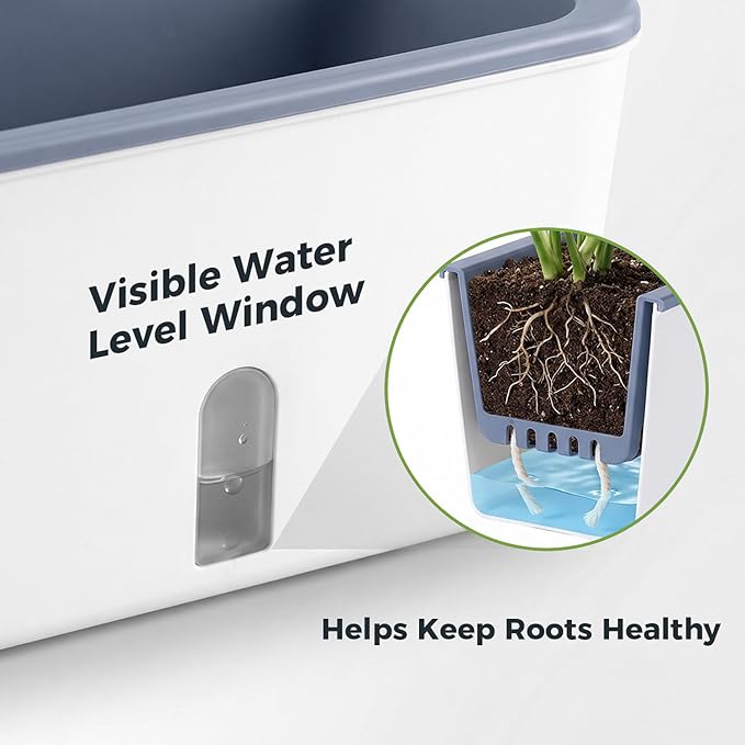 2 Pack Rectangular Planter 17 x 4.5 in Self Watering Planter Window Sill Planters Indoor Rectangle Planter Self Watering Pots Plastic Plant pots with Drainage Holes White Flower Pot Indoor