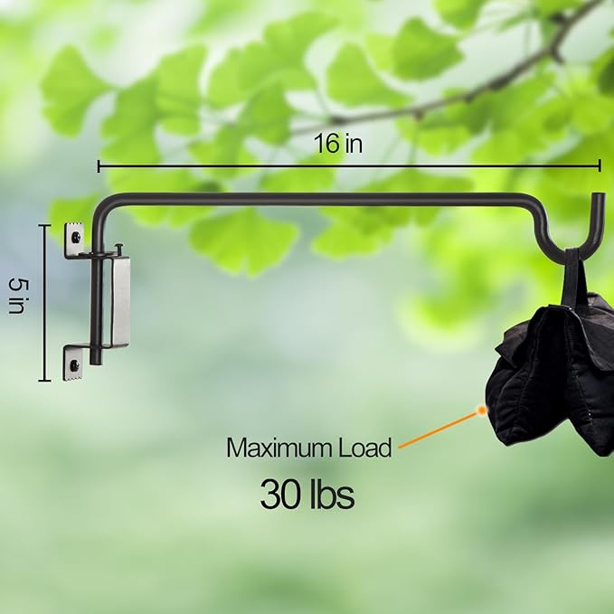 AILIN YELOKIE 16" 360° Swivel Plant Hanger (4-Pack) - Heavy Duty Solid Steel Wall Hook, 12-Directional Adjustable for Bird Feeders, Outdoor/Indoor Plants, Garden & Patio, Rust-Resistant Black