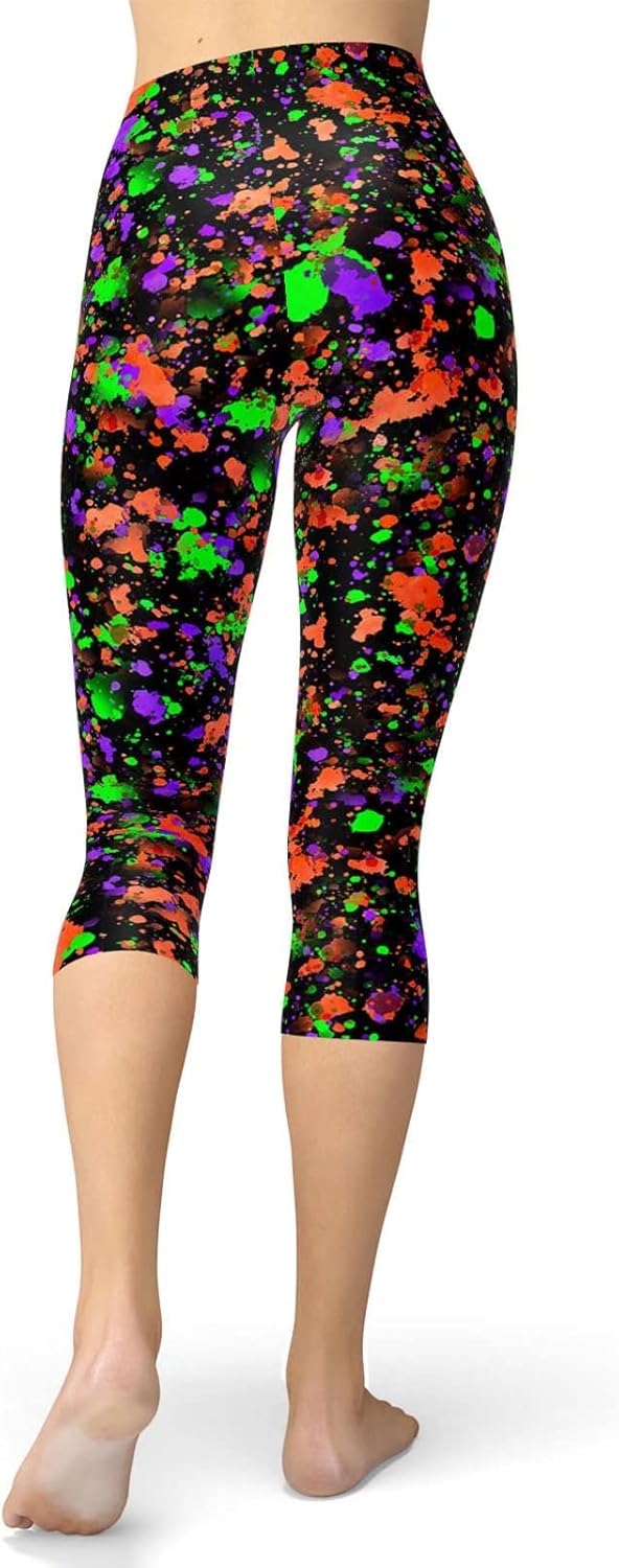 Sissycos Women's Capri Leggings - Artistic Splash Print | Buttery Soft 21" Tights