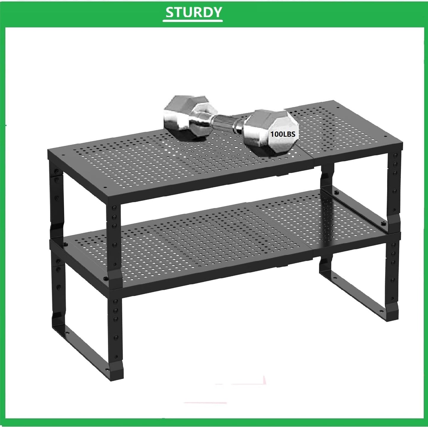 Metal Stackable Expandable Storage Shelf - Multi-Functional Home Storage Shelf, Suitable for Kitchen, Cabinet，Bathroom, Office, Garage, etc.（3PACKS/Black/Large
