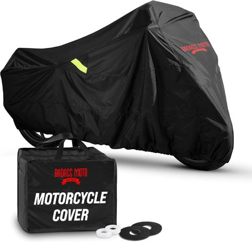 Badass Moto Motorcycle Cover - Waterproof Heavy-Duty All-Season Protection for Harley & Cruiser Bikes | Large 97L