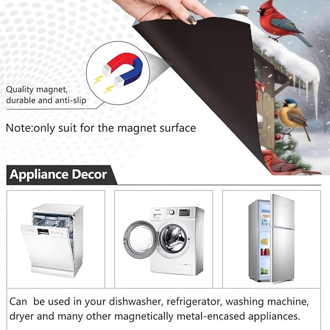 Winter Birds Magnet Dishwasher Cover Skin Panel Decal Christmas Decorated Birdhouse Fridge Magnets Door Cover Winter Snow Scene Vinyl Magnetic Sticker for Dishwasher, 23 inx26 in Magnet