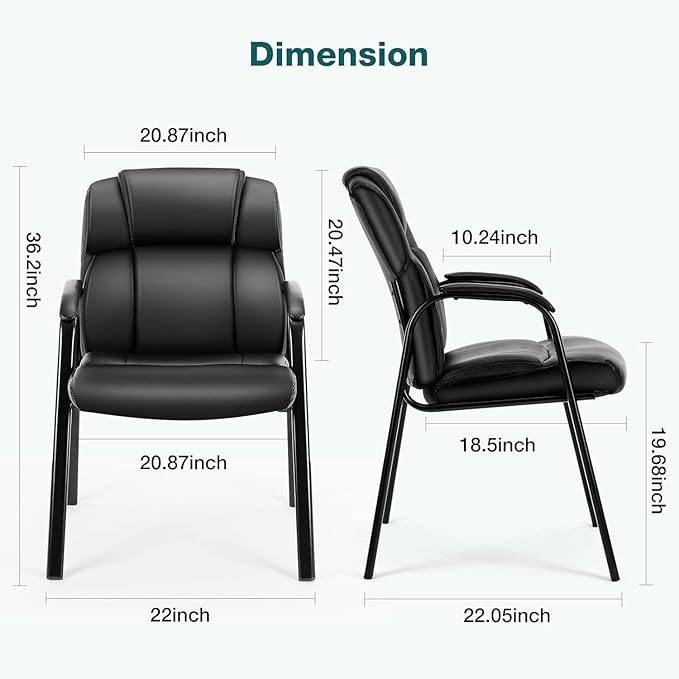 OLIXIS Waiting Room Chair Set of 2, Leather Office Desk Reception Guest Stationary Side Chairs with Padded Arms for Home Conference Lobby Area Meeting Church Medical Clinic Elderly Student