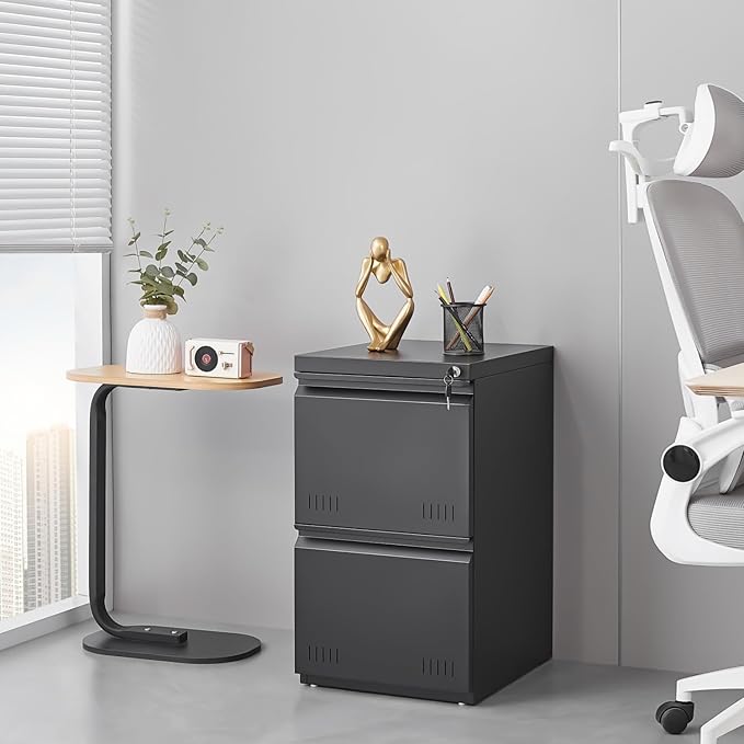 2 Drawer File Cabinets for Home Office, Vertical File Cabinet with Lock, Office Cabinet for A4/Letter/Legal Size, Under Desk Filing Cabinet, Assembly Required(Black)