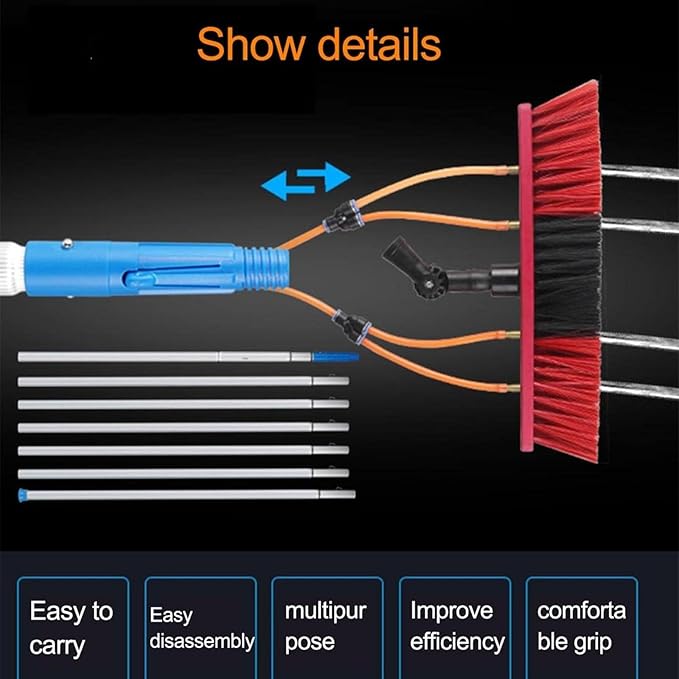 Window Cleaning Telescopic Pole Window Cleaning Kit, Window Cleaning Water Fed Poles Roof Cleaning Tools with 20M Water Supply Pipe, Solar Panel Cleaning Brush(50cm haed,36FT/10.8M)