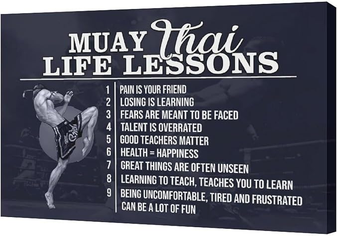 Muay Thai Wall Art Muay Thai Pictures Wall Decor Life Lessons Canvas Prints Boxing Decorations Painting Framed Artwork Office Home Decor For Bathroom Bedroom Dining Living Room 24"x16"