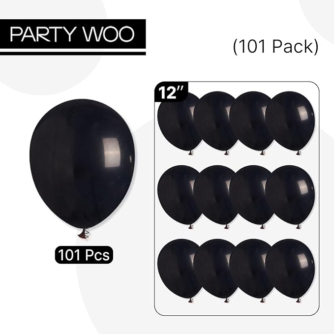 PartyWoo Black Balloons 101 pcs 12 Inch Latex Helium Matte Black Balloons for Baby Shower Birthday Graduation Casino Gaming Anniversary Retirement Pirate Race Car Theme Party Decorations Black-Y18