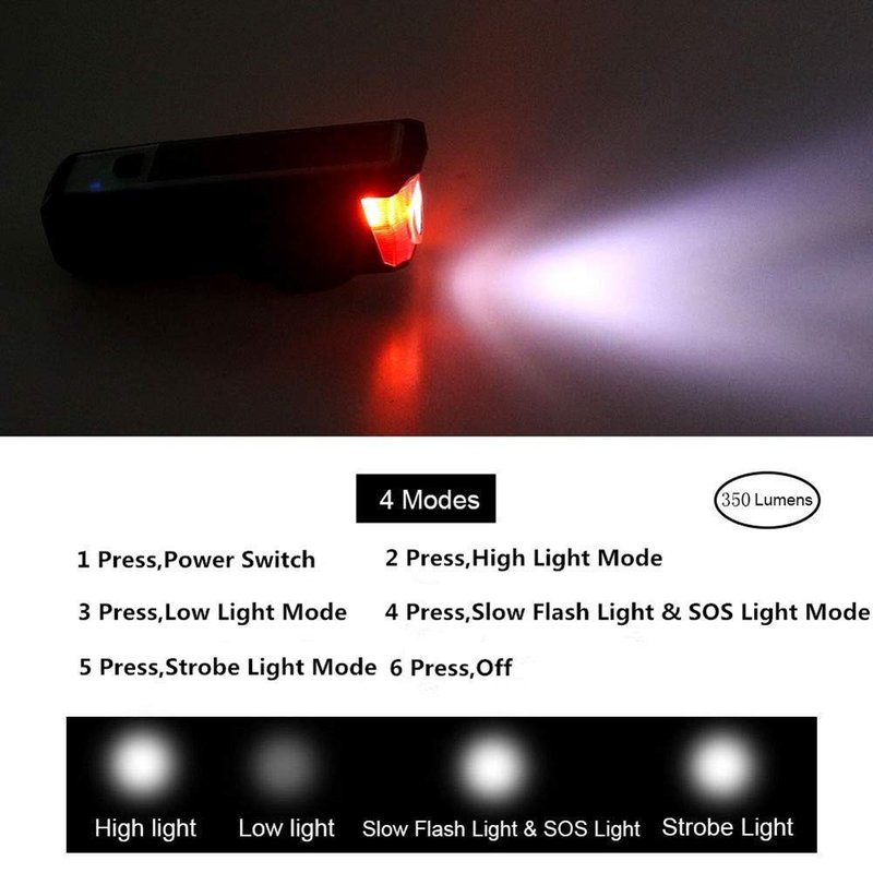 Ultra Bright Solar-Powered and USB Rechargeable Mountain Bike Front Lights 5 Modes 120db Bicycle Electric Bell Horn 350 Lumens 4 Mode Waterproof Bicycle Headlight, Road Cycling Safety Charging Lights