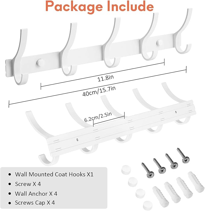 Optish Coat Rack Wall Mount, Coat Hook Wall Mount, Wall Hooks